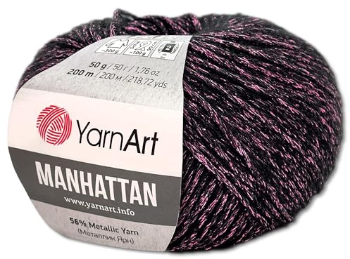 Frida's Wollhaus YarnArt 50 g Manhattan Metallic-Wolle Viskose-Garn Effektgarn 16 Farben (906 | Rosa | Schwarz)