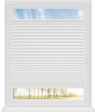 RENA Plissee ohne Bohren Rollos für Fenster | Faltrollos für Fenster & Tür | Plisseerollo nach Maß Verdunkelung | Fenster Rollos für Innen | Jalousie Weiß 85x120 cm