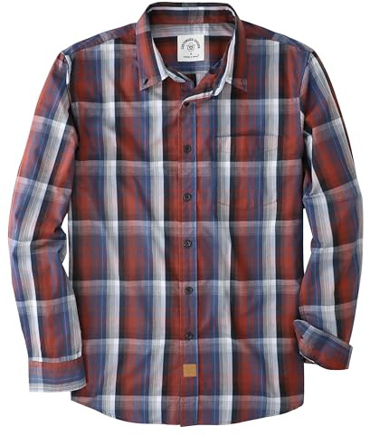 Dubinik® Camicia Quadri Uomo Casual Leggero Botton Down Regular Fit con Taschini Blu Borgogna 052 L