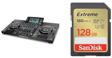 Denon DJ SC LIVE 4 - Standalone DJ Controller, 4-Channel Mixer & SanDisk 128GB Extreme SDXC card + RescuePro Deluxe up to 180 MB/s UHS-I Class 10 U3 V30