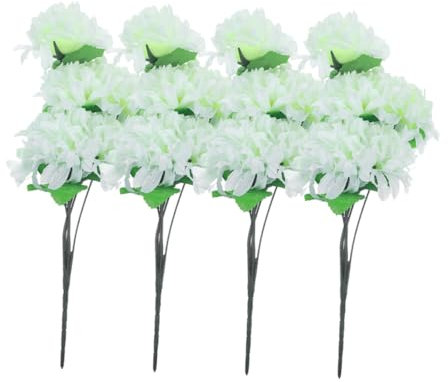 Zerodeko 4 Stück-Pack Künstliche Chrysanthemensträuße für Grabdekoration Realistische Weiße Seidenblumen aus Kunststoff Langlebig und Widerstandsfähig für Friedhof