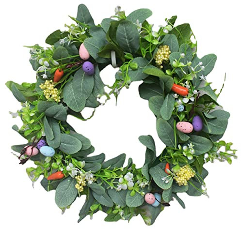 Alipis Osterkranz Aus Kunstblumen Mit Bunten Eiern Großer Wreath Für Tür Und Fensterdekoration Festliche Frühlingsdekoration Für Drinnen Und Draußen