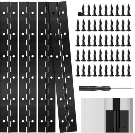 Piuluvor® 4 bisagras de acero inoxidable para piano, 300 × 30 mm, bisagras para puerta con destornillador y 50 tornillos para puertas de armarios de piano, muebles de hogar (negro)