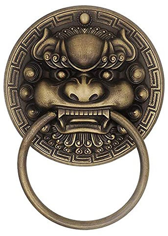 XUJIAM Haustürklopfer, Türklopfer, Chinesischer antiker Löwe-Türgriff, Klassische bronzefarbene Löwenkopf-Türklopfer, Türgriffknöpfe for die Vordertür (Color : Green Bronze, Size : 20cm)