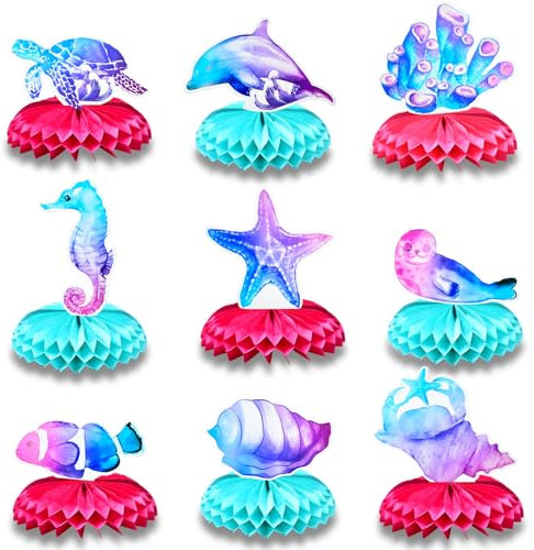 9 x Party-Dekorationen mit Meeresmotiven, Wabenaufsätze, Ozean, Meerestier, Party-Tischdekoration für Babypartys unter dem Meer, 9 Stück