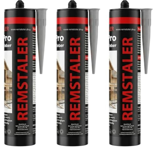 3x Remstaler MONTAGEKLEBER | Klebstoff für Beton, Holz, Metall u. Fliesen | Universalkleber - extra STARK | Innen- und Außenbereich | Wasserfest | verscheidene Farben (schwarz)