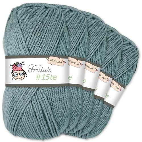 Frida's Wollhaus Frida's 5 x 100 g #15te Allround Basic Garn Babygarn Wolle Stricken Häkeln weich 45 Farben (842 | Blaugrau)