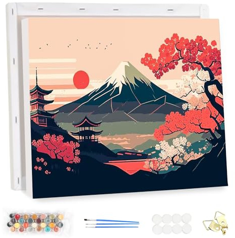 MEIYUDA Peinture par Numero Adulte avec Cadre, Paysage japonais Kit de Peinture à l'Huile sur Toile par Numéro, Débutants Peinture Acrylique Pigmentée, Decoration Maison Cadeau 40x30cm