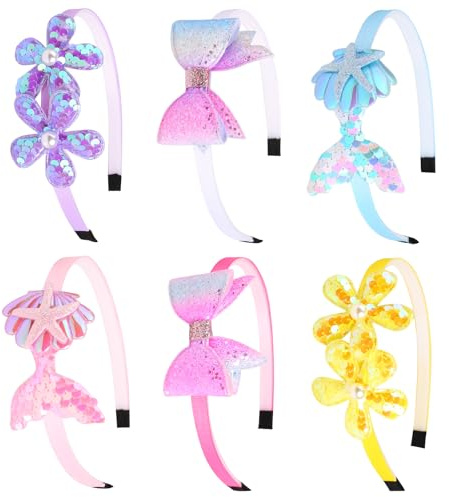 Leery Kids Glitter Headbands,Toddler Headband with Bow Heart Star Flowers Butterflies Design, 6 Pack, Girls Hair Accessories (Fuchsia Pink)