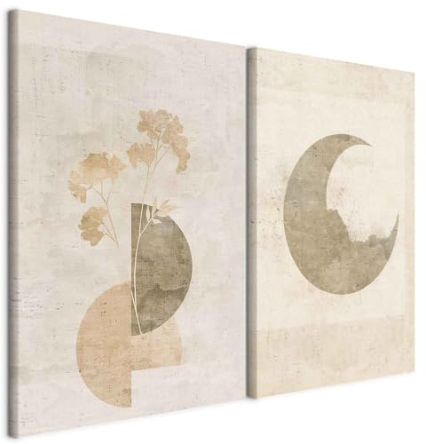 murando - Akustikbild Bilder Set Pflanzen und Mond 120x90cm 2 Teilig je 60x90cm Collage 2er Akustikschaum Schallschutz Akustikpaneele Groß Wandbilder XXL - Sanfte Naturfarben Boho a-H-10153-b-a