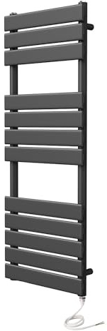 Greened House Richmond Electric Heated Towel Rail Black Flat Panel Bathroom Radiator (500mm W x 1200mm H)