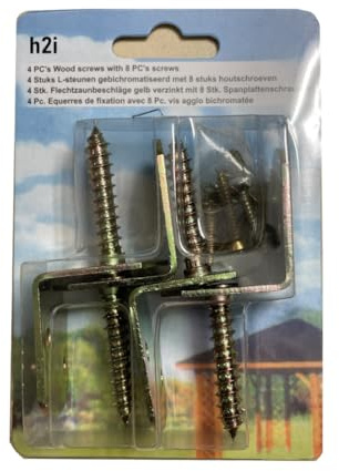 h2i Flechtzaunhalter incl. Schrauben | Stahl gelb verzinkt | 15 x 4 Stück | Flechtzaunbeschlag in L-Form aus Metall | rostfreie wetterfeste Zaunbefestigung für sicheren robusten und stabilen Stand
