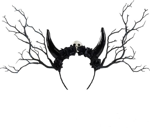 [Kfwfuaee] Erwachsene Cosplay Kostüm Blume Haar Harfe Böses Horn Ast Stirnband für Halloween Party Festival Tiarus Haarteil