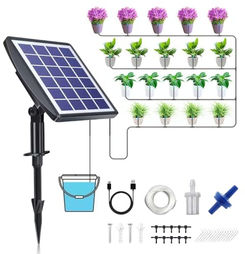 Kit d'irrigation goutte à goutte automatique solaire, mise à niveau 2025, appareils pour jardin avec minuterie, arroseur de plantes d'extérieur pour plantes surélevées en pot (9,7 m, 10 pots)