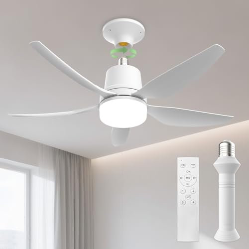 Airwit 71cm Piccolo Ventilatore a Soffitto con Luce LED e Telecomando, Montaggio Rapido, Attacco E27, 50W Dimmerabile Lampada Ventilatore Soffitto Silenzioso per Camera da Letto, Soggiorno e Cucina
