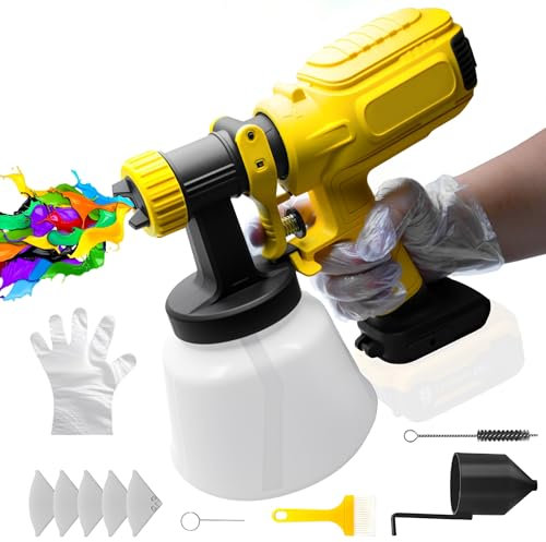 600W Cordless Paint Sprayer for Dewalt 18V/20V Li-ion Battery(Battery Not Included), HVLP Spray Gun with 1200ML Container, Paint Spray Gun For Home Interior and Exterior House Painting