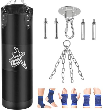 KEEPAA Vuxen tung boxningssäck kit - Karate tom träningsväska sandväska (utan fyllning) med stålkedja för fitness (svart)