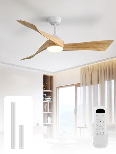 Deckenventilator mit Licht und Fernbedienung, 3 Holz Flügeln, 132 cm, Timer, 3 Farbtemperatur, 6 Geschwindigkeiten, Sommer Winterbetrieb, DC, Leise Deckenventilator mit Beleuchtung für Wohnzimmer