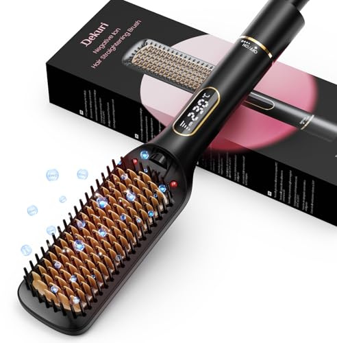 Hair Straightener Brush, 42mm Wide Straightening Brush Comb, 10 Millions Negative Ions, 6 Temp Settings, 130°C-230°LED Display, Dual Voltage, 2 in 1 Professional Hair Tools for Styling