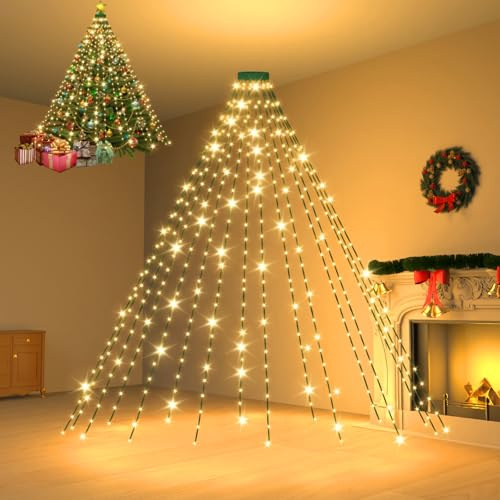 Dalugo Lichterkette Weihnachtsbaum Warmweiß, 480 LED 2.4m in 16 Stränge Tannenbaum Lichterkette mit 6h Timer, Memory Funktion, 8 Modi, IP44 Wasserdicht Christbaumbeleuchtung für 1.5m-2.7m Baum