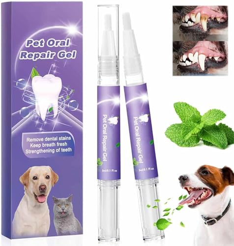 Gel Dental para Perros, Reparación y Blanqueador Oral, Elimina Placa y Sarro, Bolígrafo de Limpieza para Dientes con Gel de Cuidado Mascotas, Reducción de Manchas y Restauración Oral (2PCS)