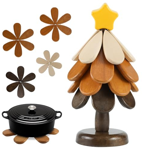 Pgtc Dessous-de-Plat en Bois en Forme d'arbre pour Plats Chauds,Set de 4 Protège-Table pour Casseroles et Poêles, Set Artisanal de sous-Verres et Dessous-de-Plat pour Bols Assiettes et Théières