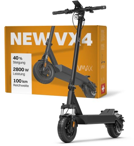 VMAX E-Scooter NEW VX4 E-Roller bis zu 100 km Reichweite Straßenzulassung D | Bis 100km Reichweite, 20km/h, 150kg Traglast, Blinker vorne/hinten, Blinker, Integrierte Federung, LCD-Display, App Funktion