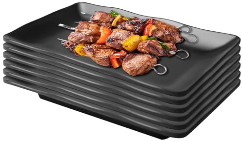 Demlaka 6 Stück Servierplatten Rechteckig, 20.6 X 13CM Vorspeisenteller Kuchenteller, Geschirr Schwarz Matt, Schwarz Matt Dessertteller für Dessert Snack Obst Beilagen Sushi Teller
