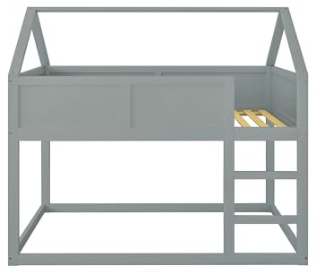 XPSSJMU Letto a castello per ragazzi, 90 * 200 cm, letto singolo basso a castello, letto a soppalco con scaletta, struttura in legno massello, grigio.