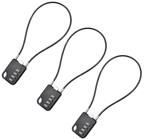 3 Pezzi Lucchetto a Combinazione 4 Cifre con Cavo Lucchetto a Cavo Acciaio Antifurto da 30 cm Ø 3 mm Sicurezza Elevata per Valigie Armadietti Zaini Caschi Casse Attrezzi Cassetti
