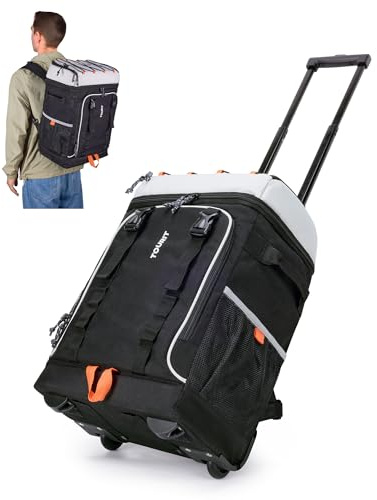 TOURIT - Zaino termico refrigerante con ruote, grande zaino frigo 30l, 50 lattine, borsa termica isolata portatile, per spiaggia, per uomini e donne, per viaggi, campeggio, escursionismo, nero