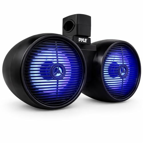 Pyle Altoparlanti impermeabili per fuoristrada, 20,3 cm, 300 W, 2 vie, sistema audio a torre di wakeboard con luce a LED, altoparlante stereo da esterno per auto, ATV, UTV, Jeep, barca, include staffe