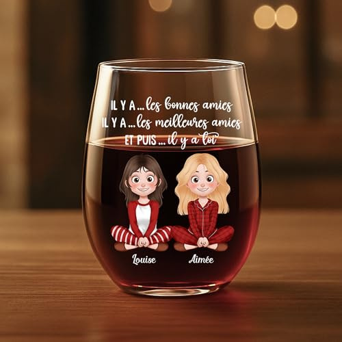 Cadeau Plus Verre À Vin Personnalisé - Il Y A Une Bonne Amie - Verre Vin Personnalisé, Cadeau Soeur, Verre De Vin personnalisée, Verre A Vin personnalisée