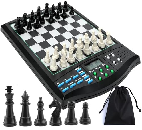 Electronic Chess Set, Computer Chess Board with LCD Display, AI Voice Tutor & Magnetic Board for Single or Two-Player Matches