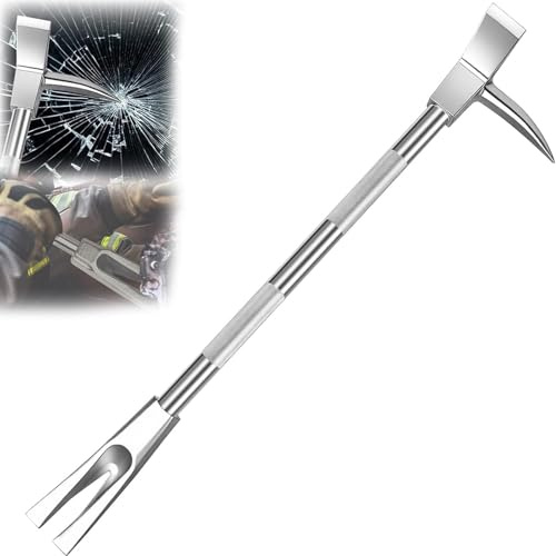 Emergency Rescue Crowbar with Axes Head and Spike Fork, Forged Steel Multifunctional Demolition Tool for Metal Cutting and Rescue Work, 24 Inches