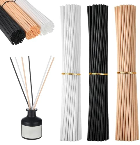 JJUNW 180PCS Rattan Reed Diffuser Sticks, 7.8inch Diffuser Replacement Sticks Wood Reeds for Diffusers Essential Oil Aroma for Home Bathroom Office