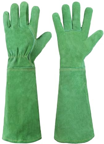 HANDLANDY Gardening Gloves for Men Women, Thorn Proof Rose Pruning Leather Long Sleeve Garden Yard Gauntlet, Best Gardener Gift (Green, M)