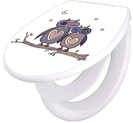 banjado Familien WC Sitz mit Absenkautomatik 44,5x37cm / Klodeckel/Klobrille mit Kindersitz aus hochwertigem Polypropylen/Toilettensitz Kindersitz integriert Motiv Verliebte Eulen
