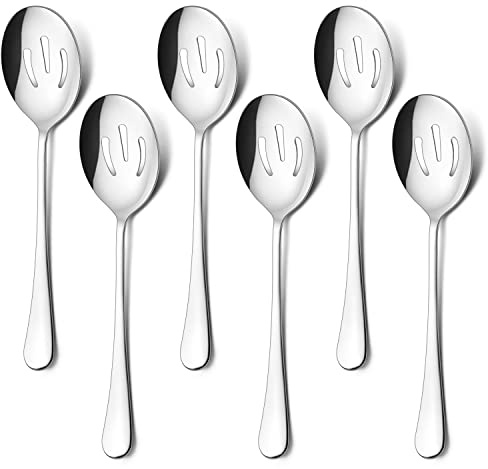 HaWare Serving Slotted Spoons X 6, 9.8 inches Large Size Stainless Steel Spoon Service for Home, Elegant Design for Kitchen/Buffet/Party, Mirror Polished and Dishwasher Safe(6 Pack)