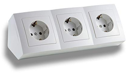 Prise d'angle pour montage en saillie, Schuko, USB, câble de raccordement de 15 cm et pince de raccordement pour plan de travail de cuisine, bureau, atelier, blanc