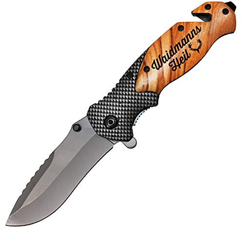 Taschenmesser mit Gravur Holz Messer Outdoor Klappmesser mit Holzgriff Männer Geschenk Waidmannsheil