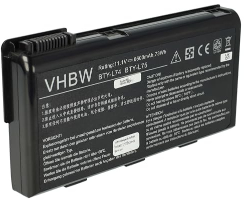 vhbw Akku Ersatz für MSI 957-173XXP-102, BTY-L74, BTY-L75, MS-1682 für Notebook (6600mAh, 11,1V, Li-Ion)