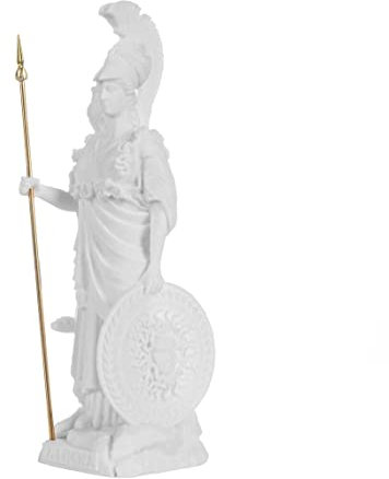 Athena mit Eule Medusa Schild Göttin der Weisheit Alabaster Statue 6,69 Zoll