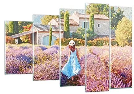 Mehrteilige Bilder auf Glas 150x100cm Glasbild Boho Heidekraut Frau Groß XXL Wanddeko Schlafzimmer Küche Set 5 teilige Wandbilder Dekoration Wohnzimmer Modern Wand Kunstdruck Art GEG150x100-4420