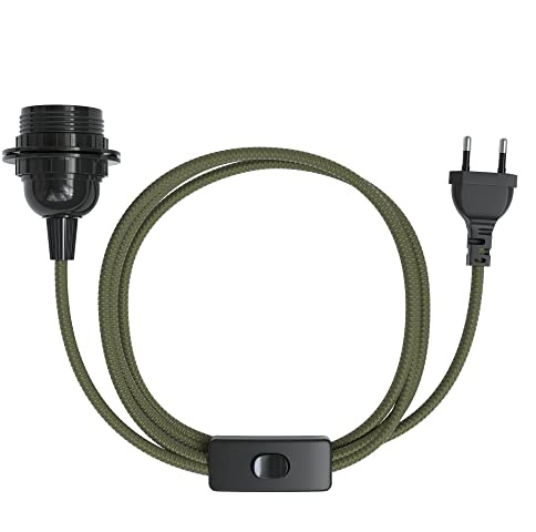 EAZY CASE - Lampenfassung E27 mit Kabel aus Stoff [MIT SCHALTER] - Fassung E27 mit Kabel - Lampenfassung mit Schalter - Lampenkabel mit Fassung - Glühbirne mit Kabel - DIY Lampenfassung mit Stecker