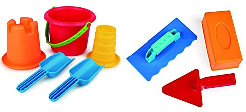 Hape E4053-5-in-1 Strandset, Strandspielzeug/Sandspielzeug, Mehrfarbig & E4064 - Maurermeister-Set, Strandspielzeug/Sandspielzeug, Mehrfarbig
