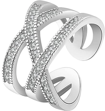 Hoisy Statement Ring, Vorsteckring Kreuz-Set Zirkon Silber Runden Größe 62 (19.7) Hochzeitsringe Antragsring Ringe, Damen Schmuck