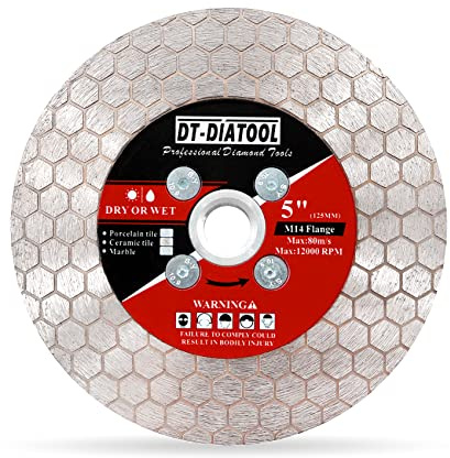 DT-DIATOOL Fliesen Diamantscheibe 125mm mit M14-Flansch für Porzellan-Fliesen Keramik Fliesen Marmor Kunststein Schneiden und Kantenschleifen-Diamantsägeblatt
