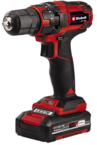 Einhell Akku-Bohrschrauber TC-CD 18/35 Li Kit Power X-Change (18 V, Drehzahl-Elektronik, LED-Beleuchtung, Softgrip, inkl. 2x 2,0 Ah Akku, Ladegerät, Zubehör-Set, Koffer)