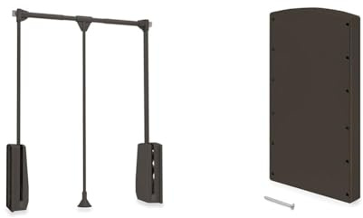 Emuca - Perchero basculante anchura 600-830mm + 2 suplementos laterales, Acabado moka